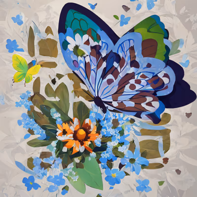 Blue Butterfly and Flowers Vector QR Code Art — image 1