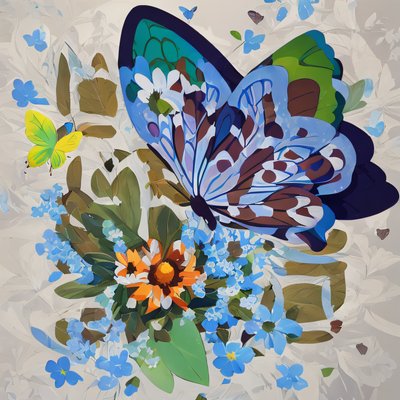 Blue Butterfly and Flowers Vector QR Code Art