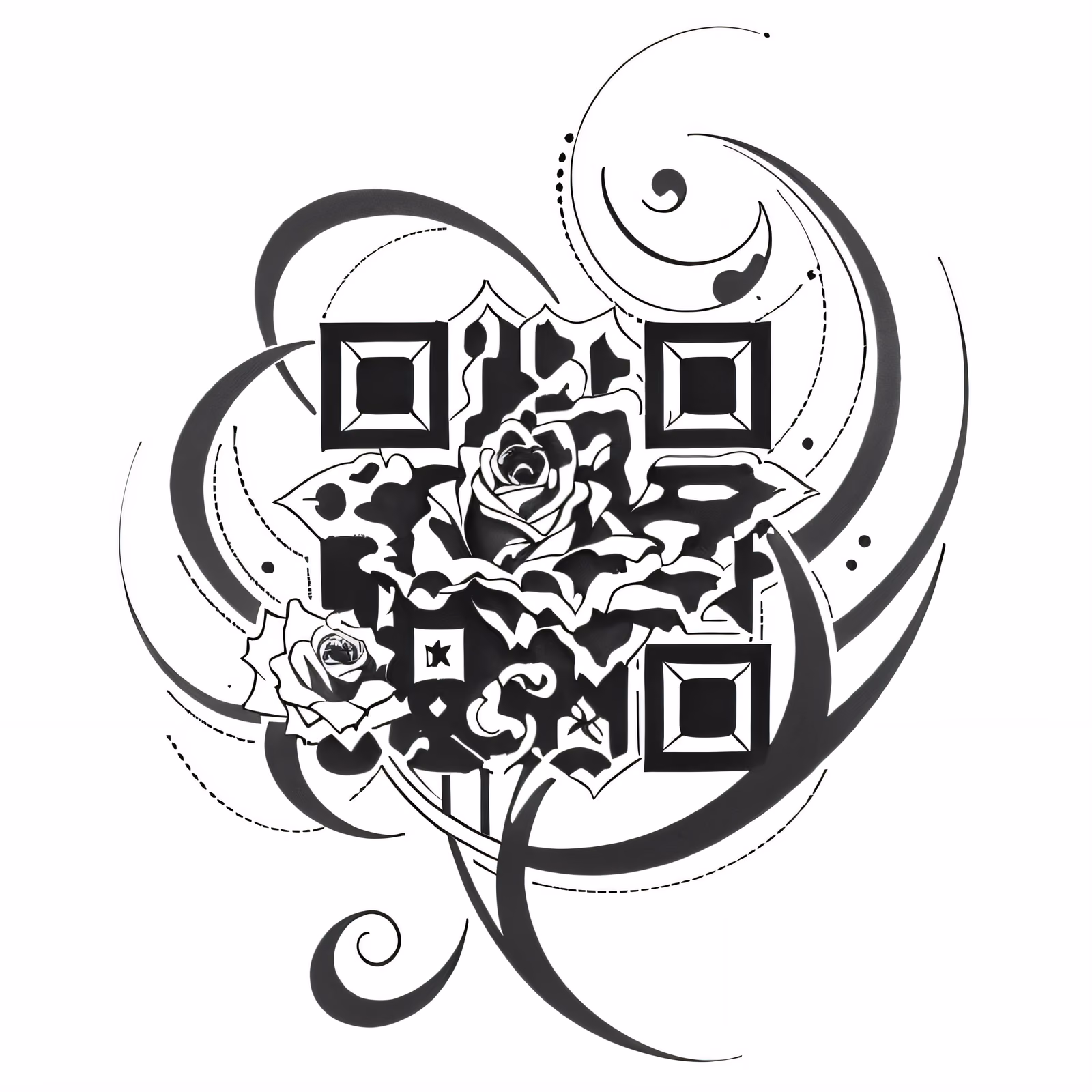 Роза и полумесяц в стиле татуировки: QR-код для временных татуировок — изображение 1