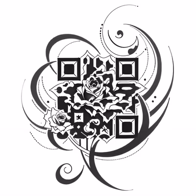 Роза и полумесяц в стиле татуировки: QR-код для временных татуировок — изображение 1
