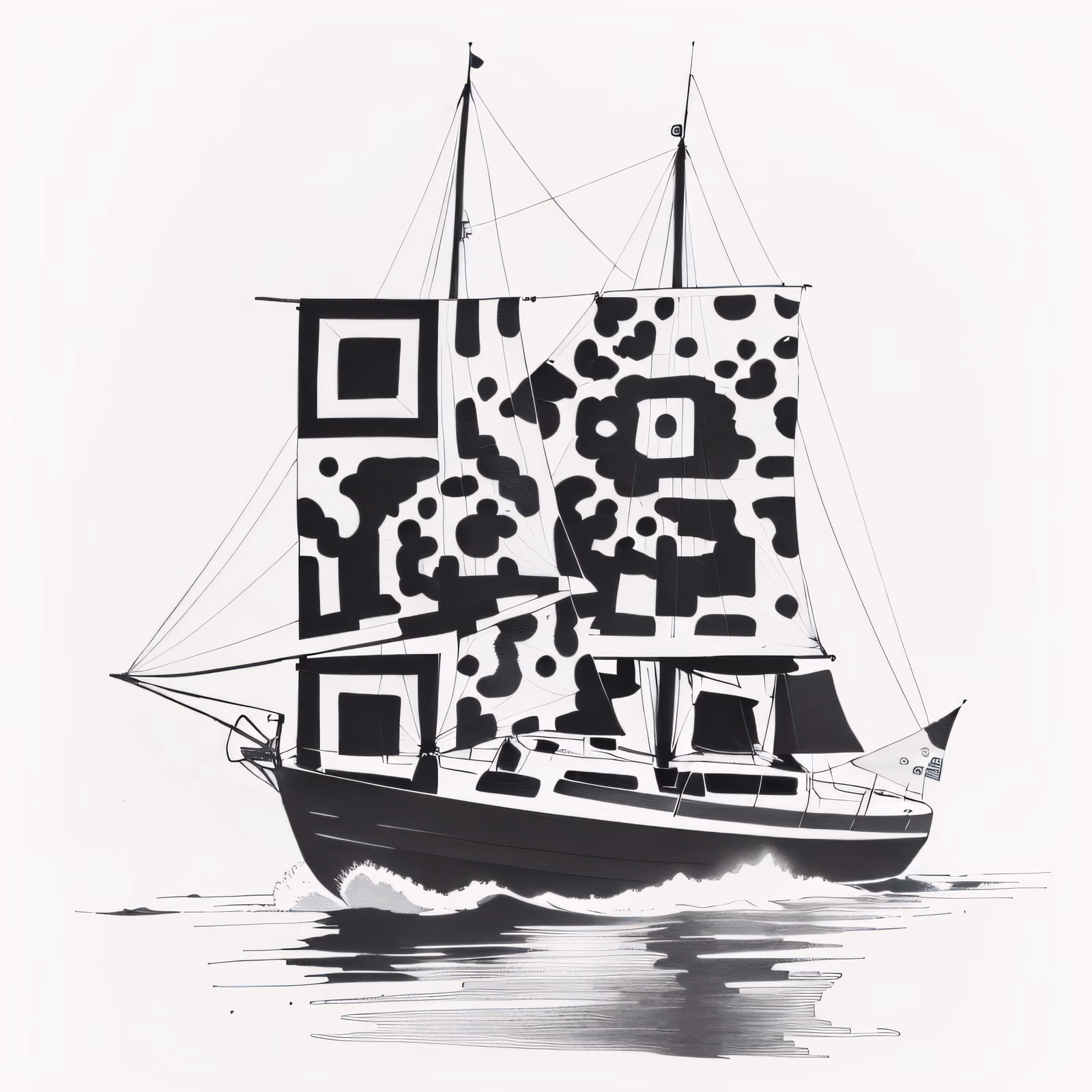 Sailboat Ink Drawing QR Code Art — image 1