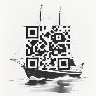 帆船水墨线稿二维码艺术