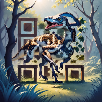 羽毛迅猛龙水粉画二维码艺术,适合海报 — 图片 1