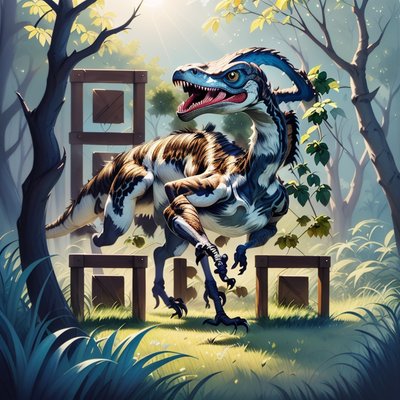 Feathered Velociraptor Gouache QR Code for Posters