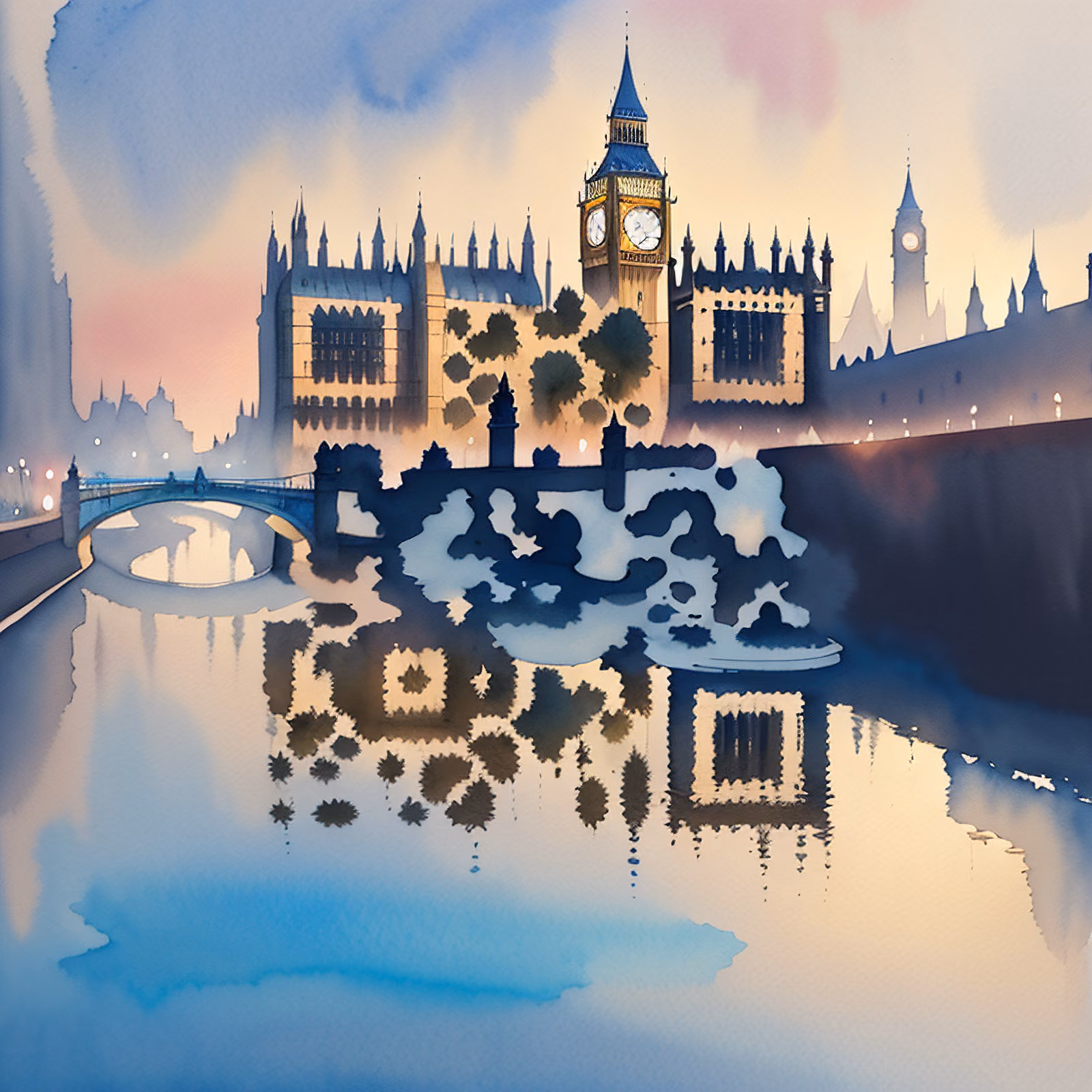 Big Ben London Watercolor QR Code Art — image 1
