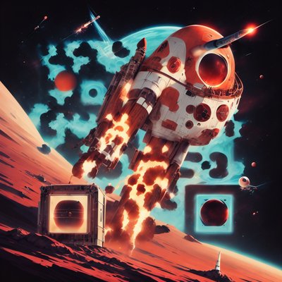 Red Planet Rocket Launch Concept QR Code for Posters