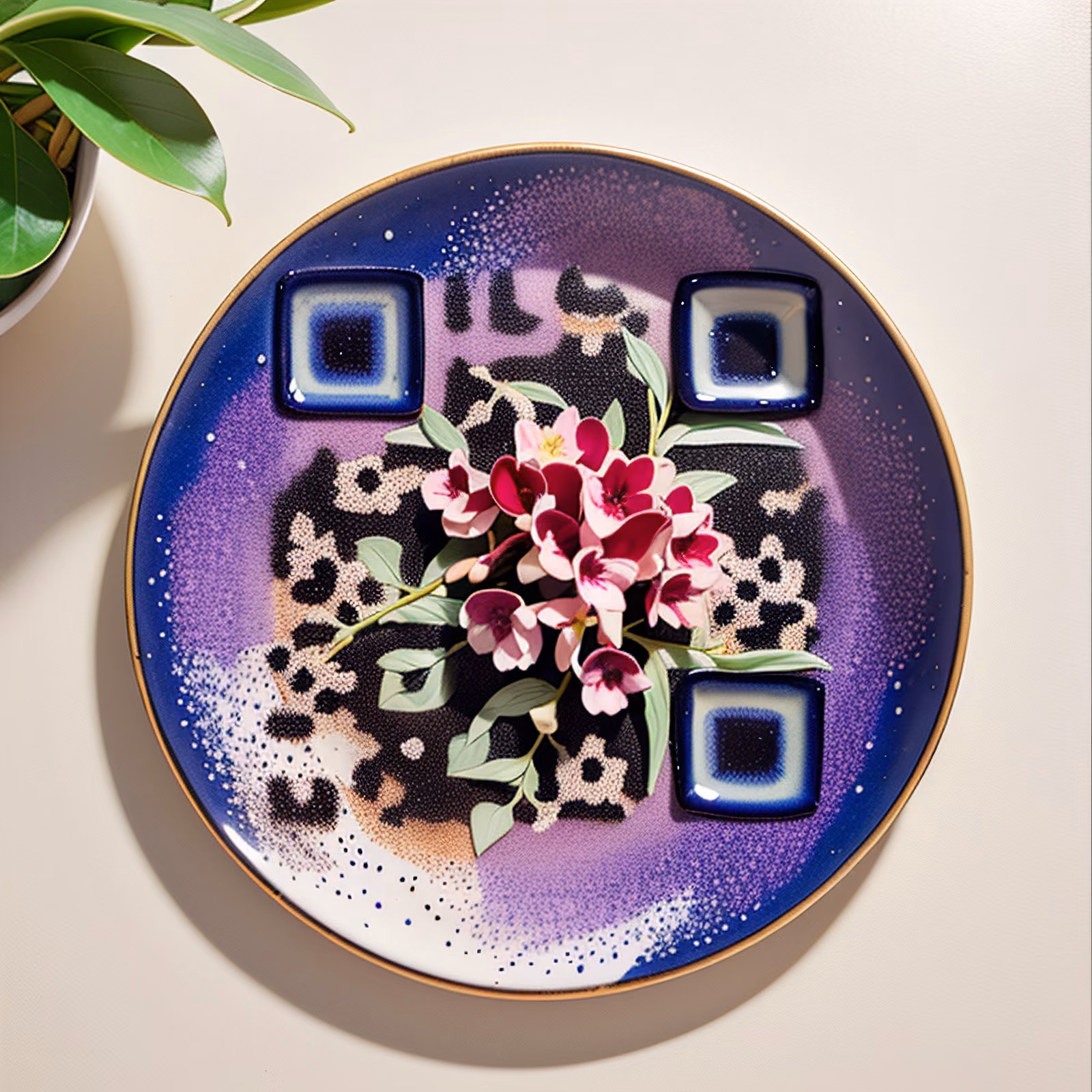 Lilac Flower Ceramic Plate QR Code Art — image 1