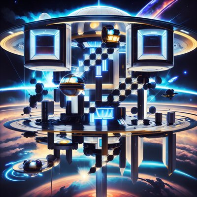 Парящая космическая обсерватория: ретрофутуристичный QR-код для постеров