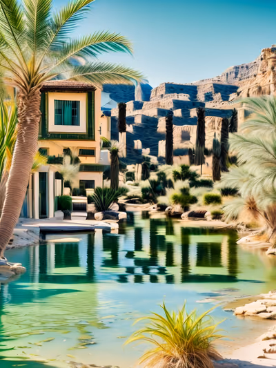 Desert Oasis Palm River Photo QR Code for Posters — image 1