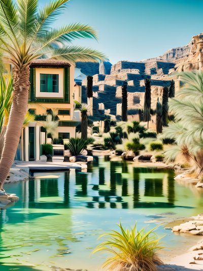 Desert Oasis Palm River Photo QR Code for Posters