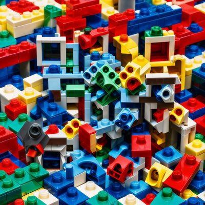 Colorful Toy Brick Pile QR Code for Packaging