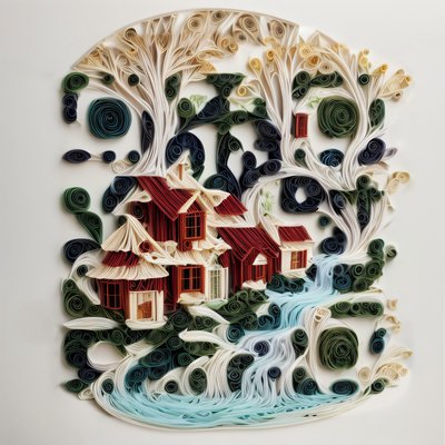 Woodland House Paper Quilling QR Code Art
