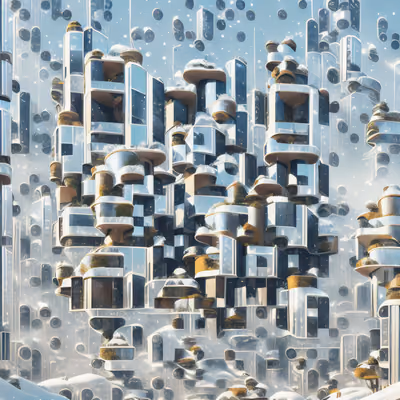 Snowy Futuristic City Render QR Code Art — image 1