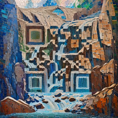 Waterfall Cliffs Mosaic QR Code Art