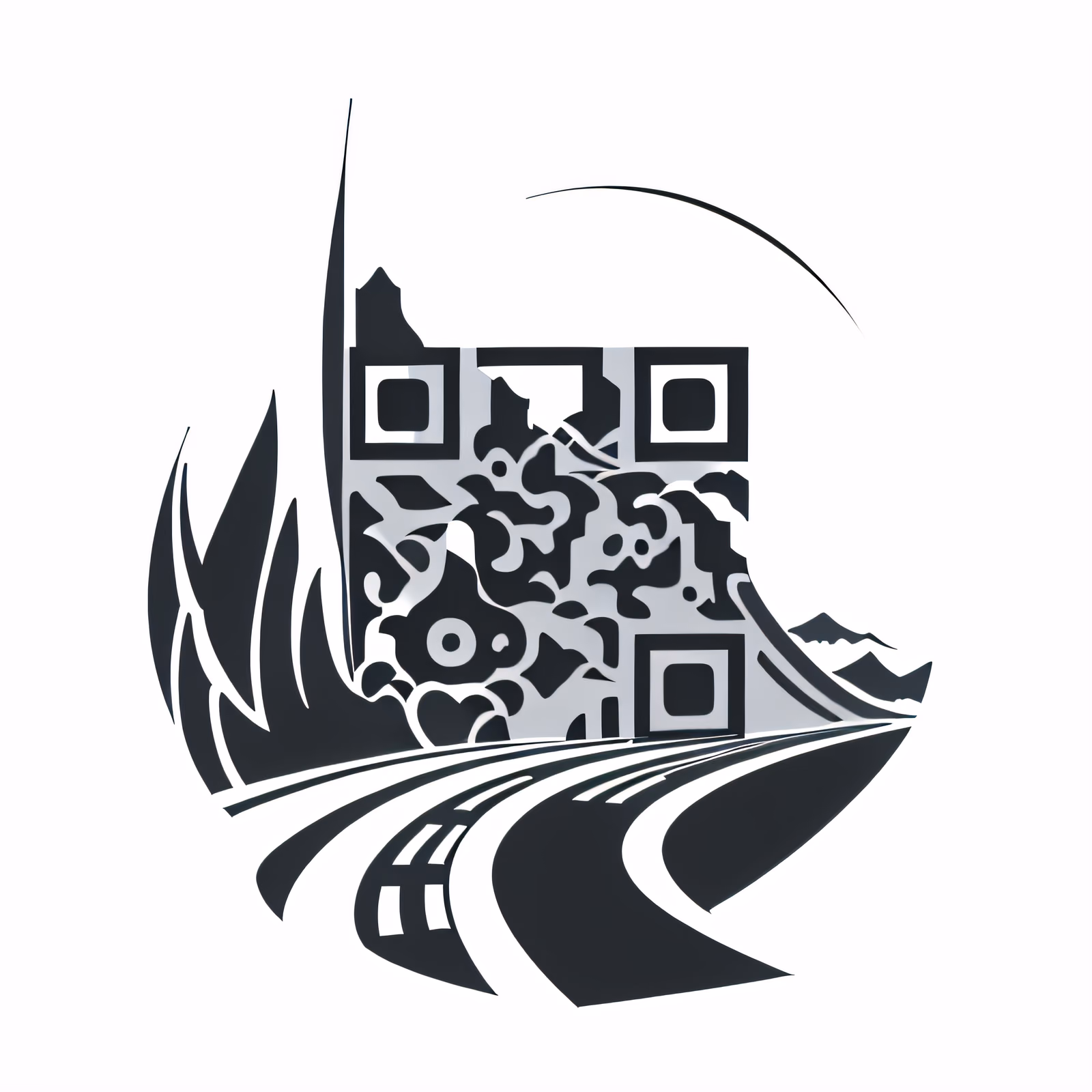 Извилистая дорога в горах: векторный QR-код для временных тату — изображение 1