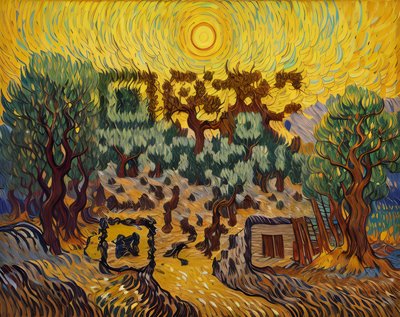 Olive Grove Swirling Oil Painting QR Code Art