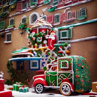 Gingerbread Truck Christmas Village QR Code for Greeting Cards
