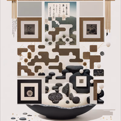 Zen Garden Stone Bowl Collage QR Code Art — image 1
