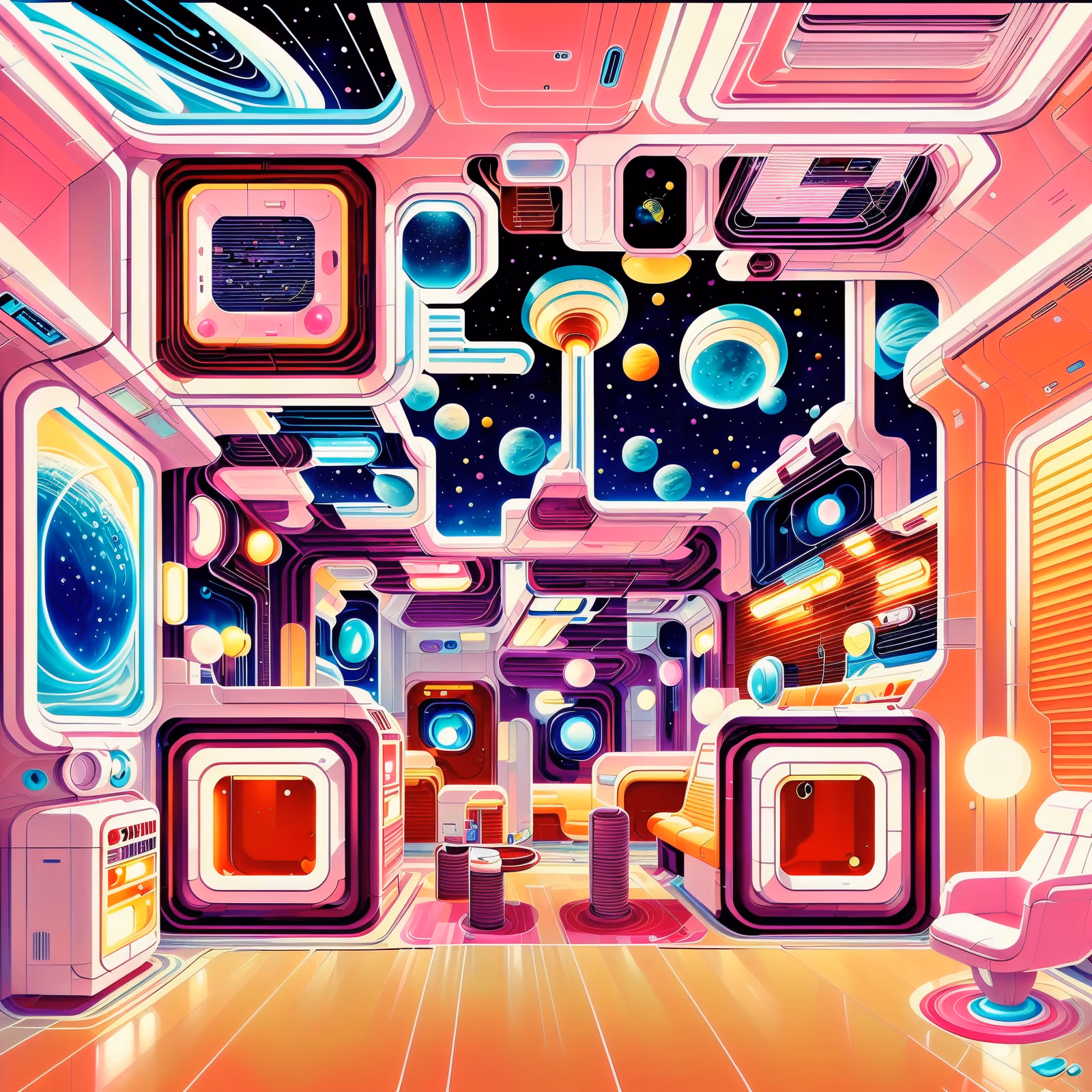 Retrofuturist Space Station Interior QR Code for Posters — image 1
