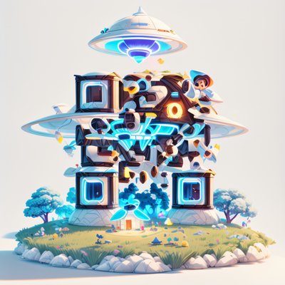 UFO Grassy Island 3D Game QR Code for Stickers