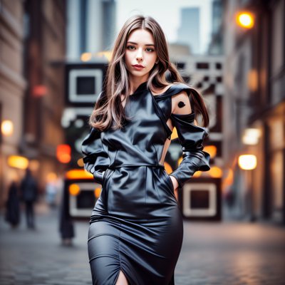 Woman in Leather Dress Photorealistic QR Code for Posters