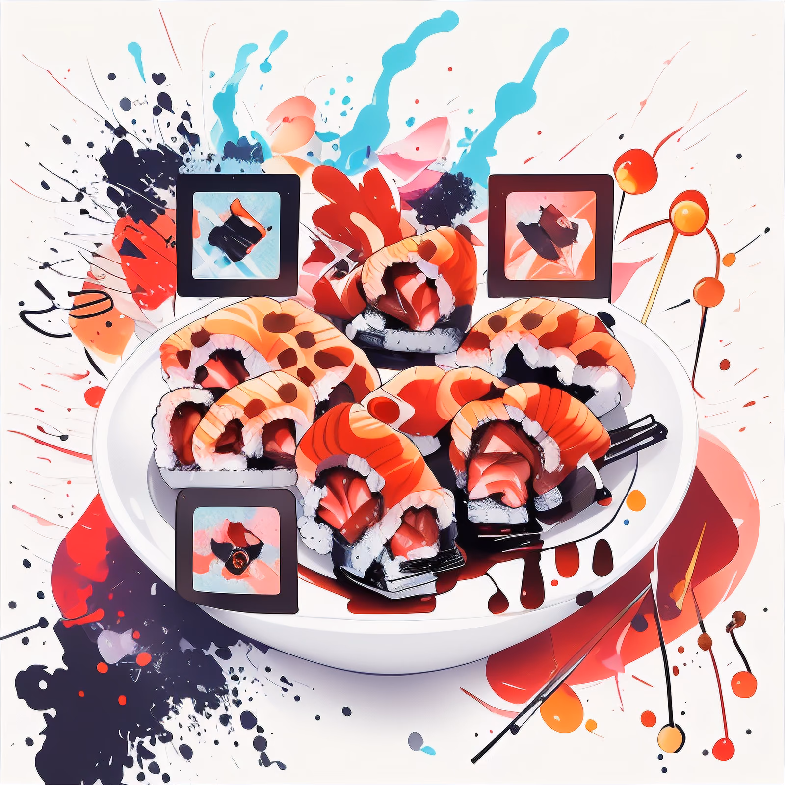 Тарелка с суши: абстрактный векторный QR-код для стикеров — изображение 1