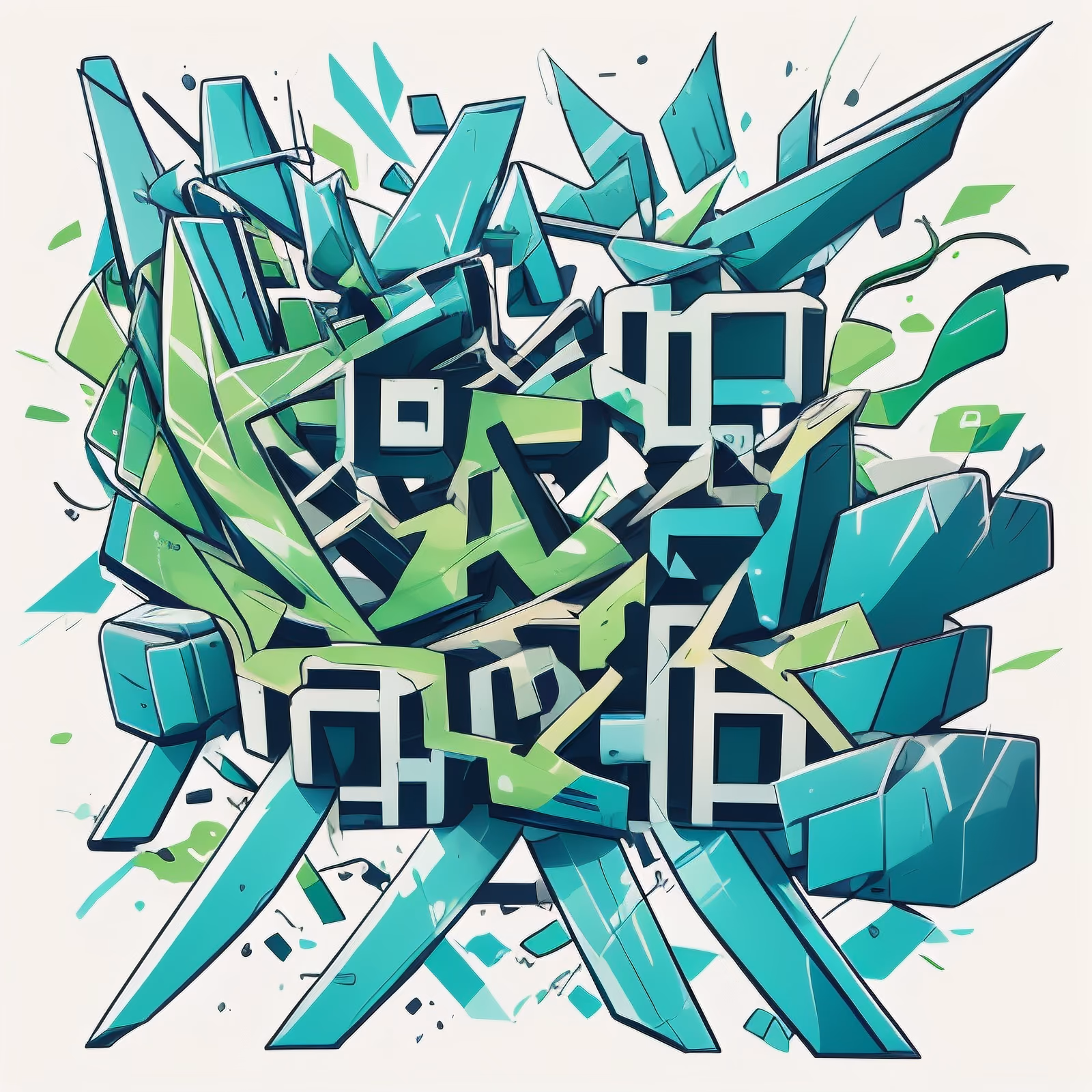 Teal Shard Graffiti QR Code for Stickers — image 1