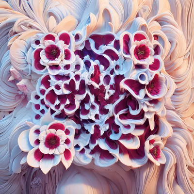 Magenta White Flowers 3D Render QR Code Art — image 1