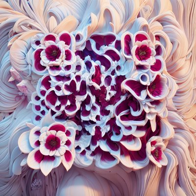 Magenta White Flowers 3D Render QR Code Art