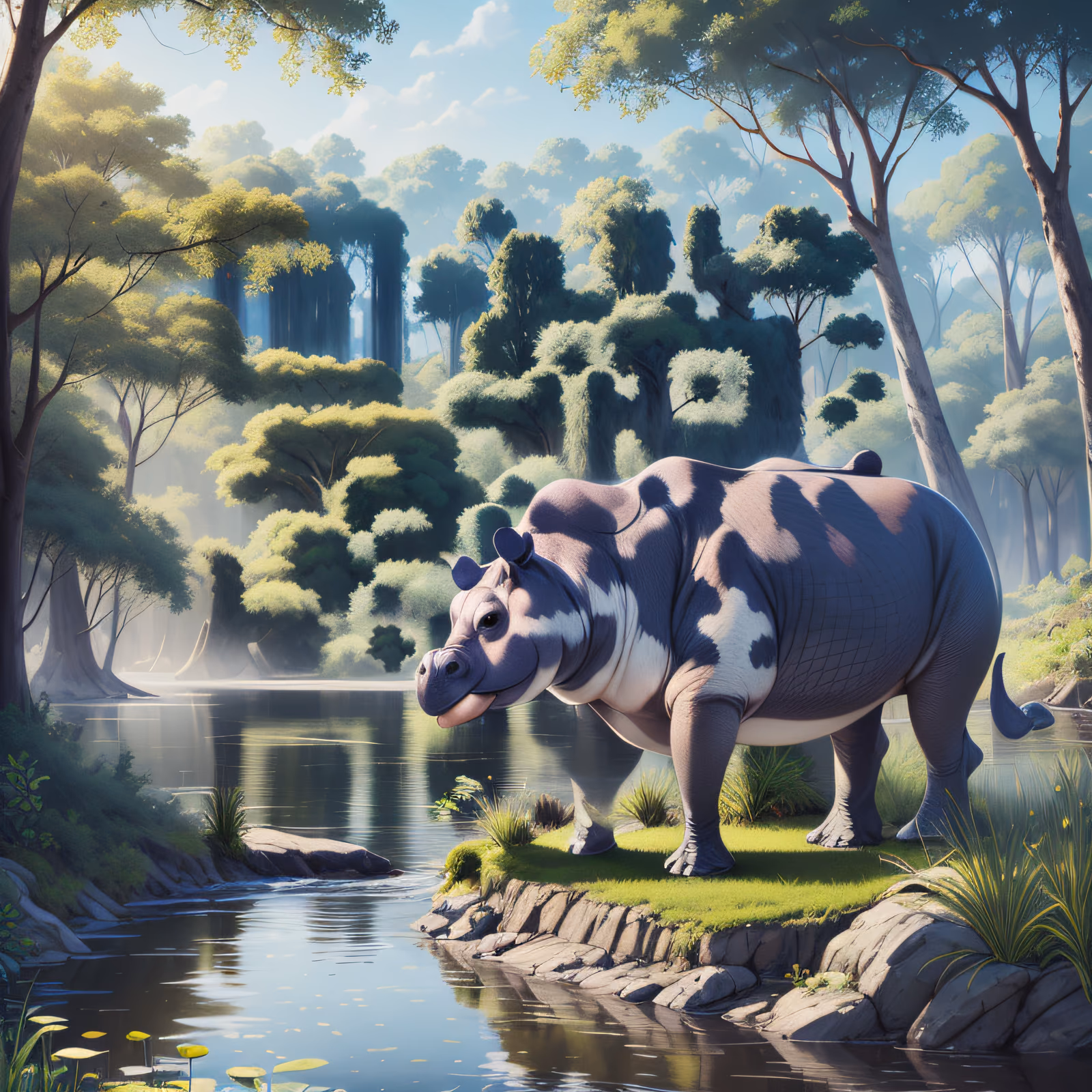 Hippo at River Digital Painting QR Code Art — image 1