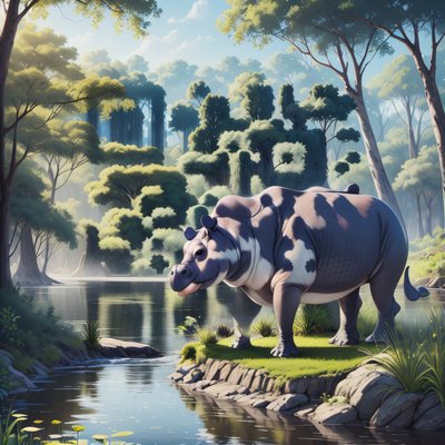 Hippo at River Digital Painting QR Code Art