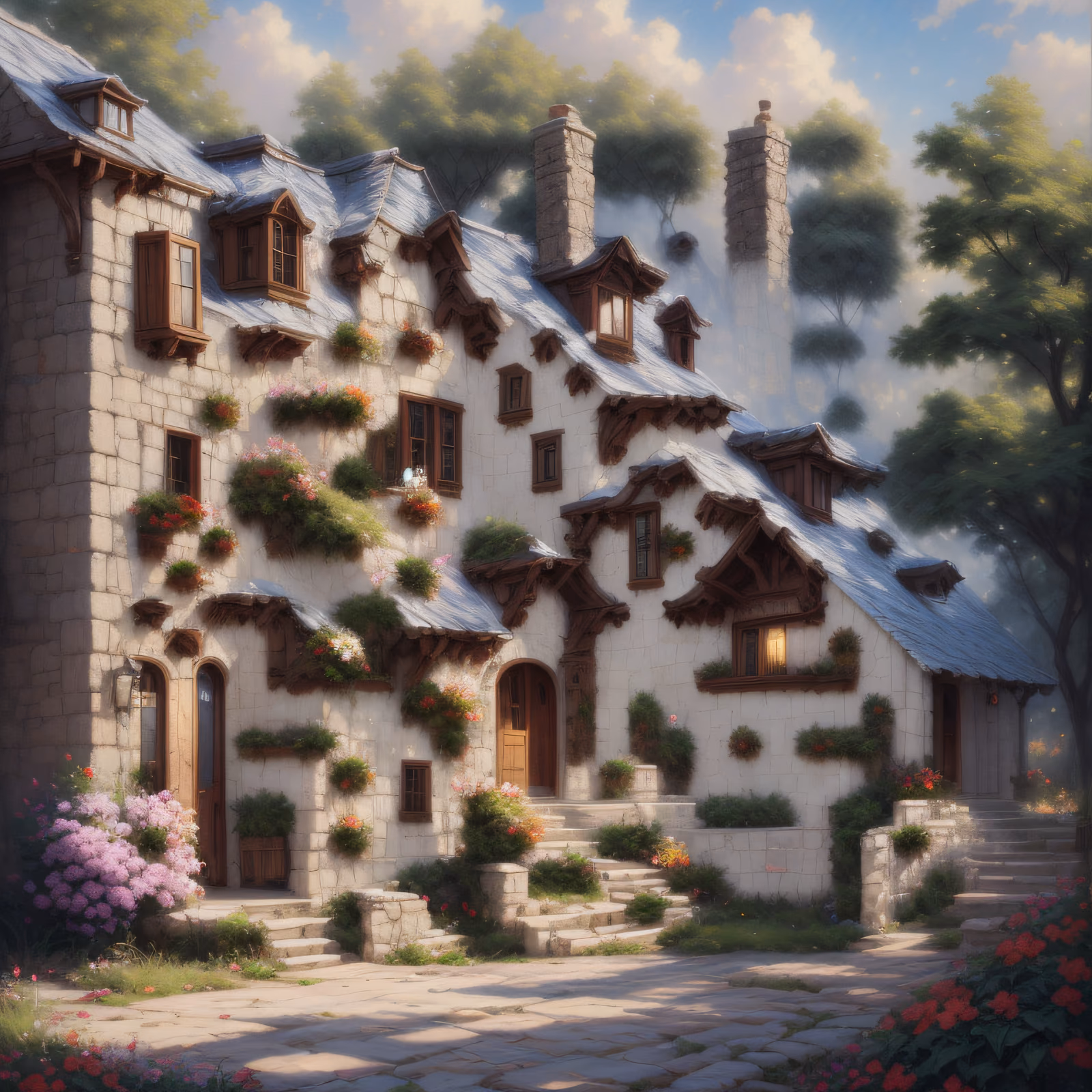 Stone Cottage Garden Digital Painting QR Code Art — image 1