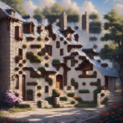 Stone Cottage Garden Digital Painting QR Code Art — image 1