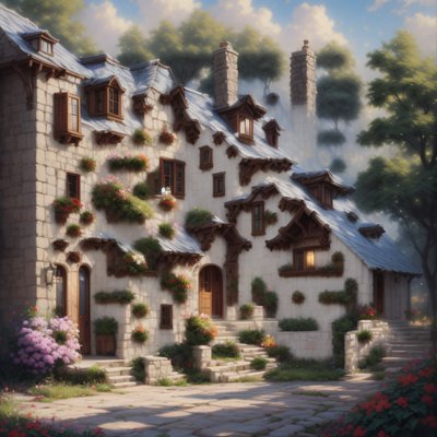 Stone Cottage Garden Digital Painting QR Code Art