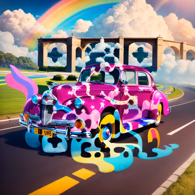 Pink Vintage Car Rainbow 3D QR Code for Posters — image 1