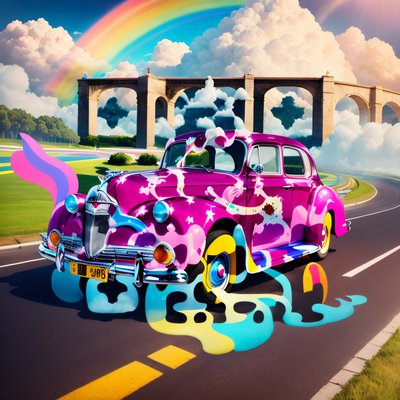 Pink Vintage Car Rainbow 3D QR Code for Posters