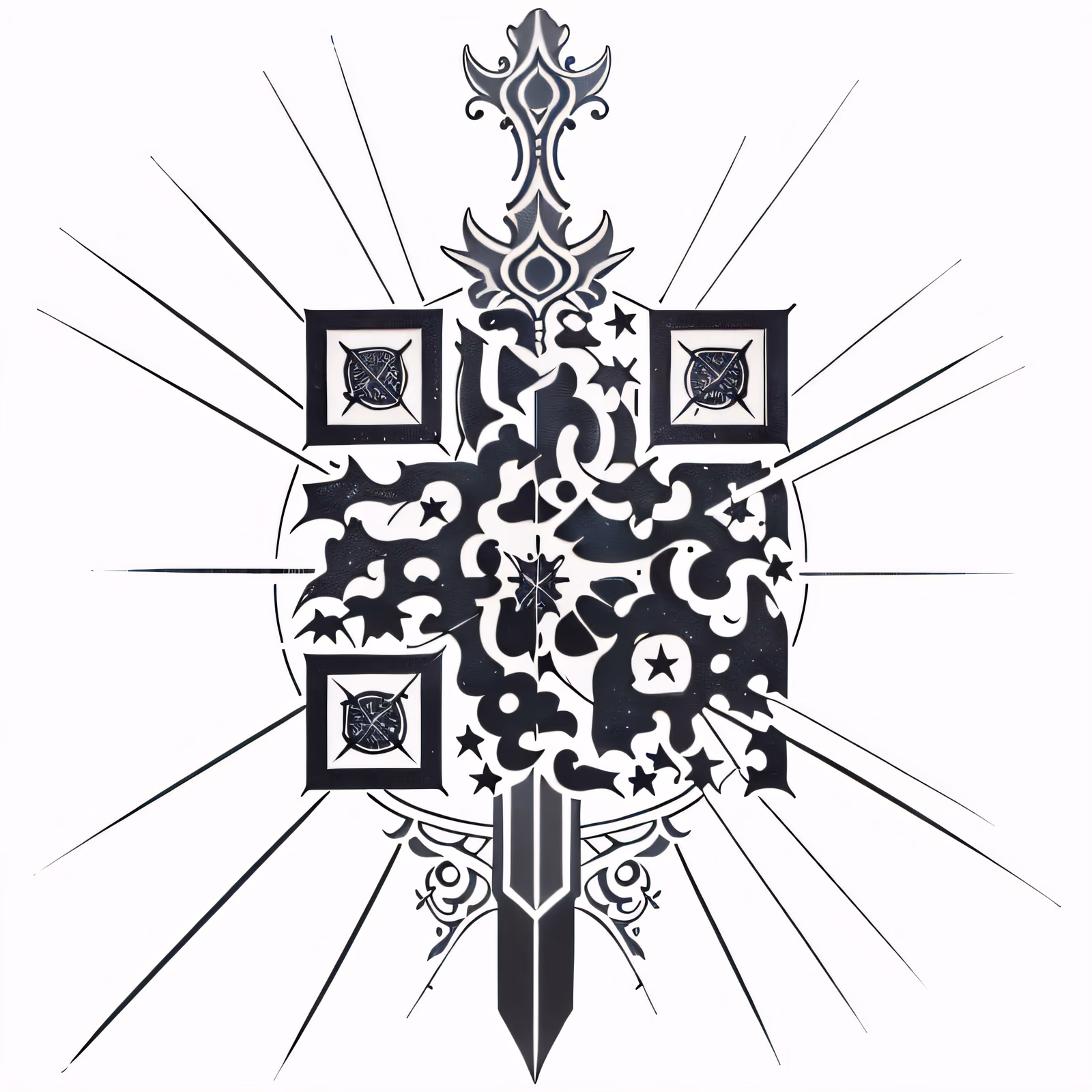 Ажурный меч в стиле тату: QR-код для временных татуировок — изображение 1