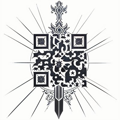 Ornate Sword Tattoo Style QR Code for Temporary Tattoos
