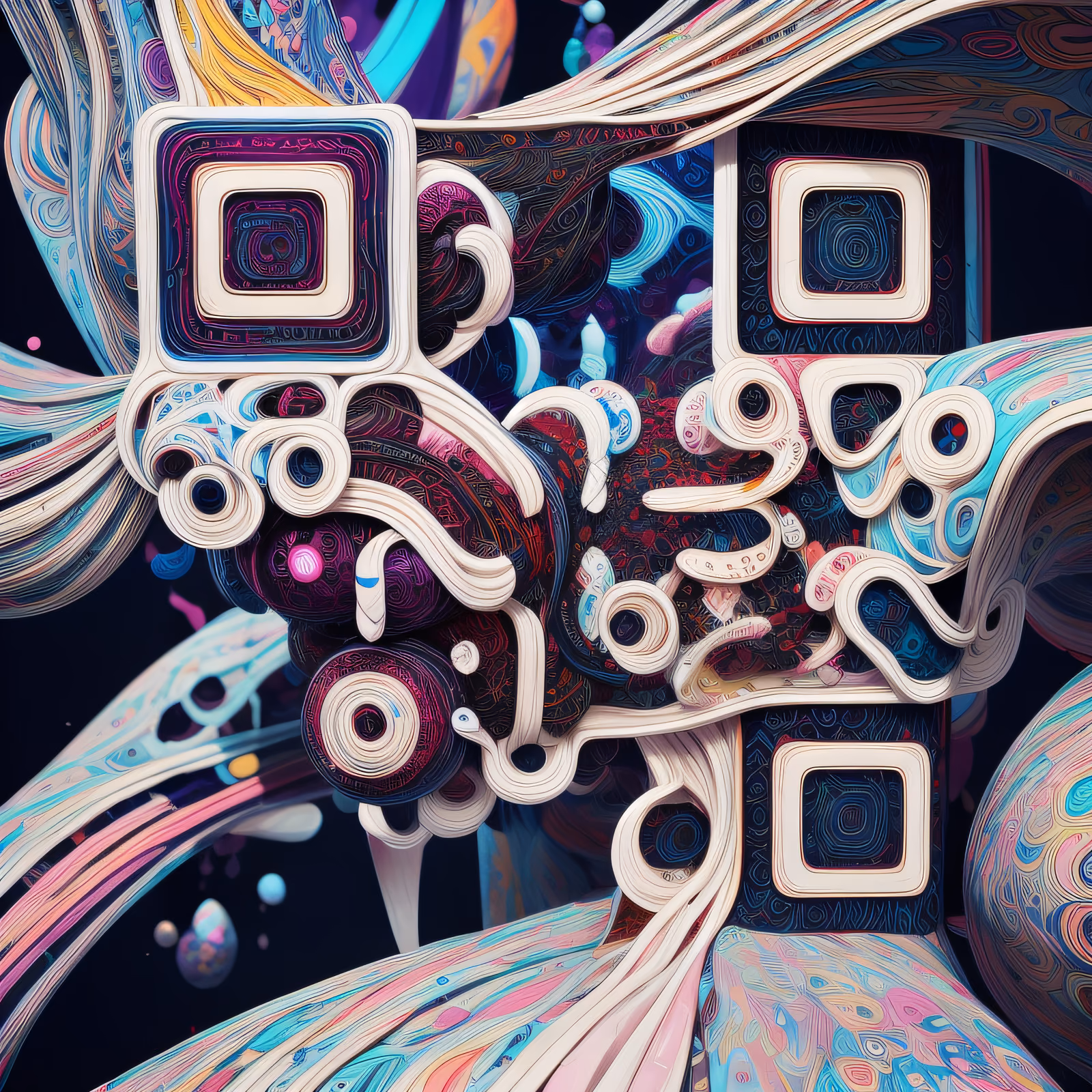 Абстрактный 3D QR-код с вихрями лент для постеров — изображение 1