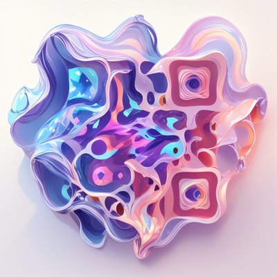 QR-код с текучей волной, абстрактная векторная цифровая живопись для стикеров