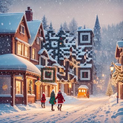 Snowy Christmas Village Postcard QR Code for Greeting Cards