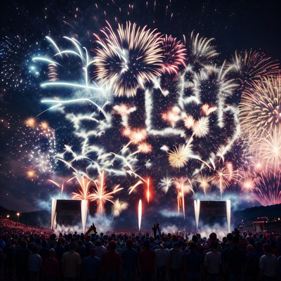 Night Fireworks Crowd Photo QR Code for Posters