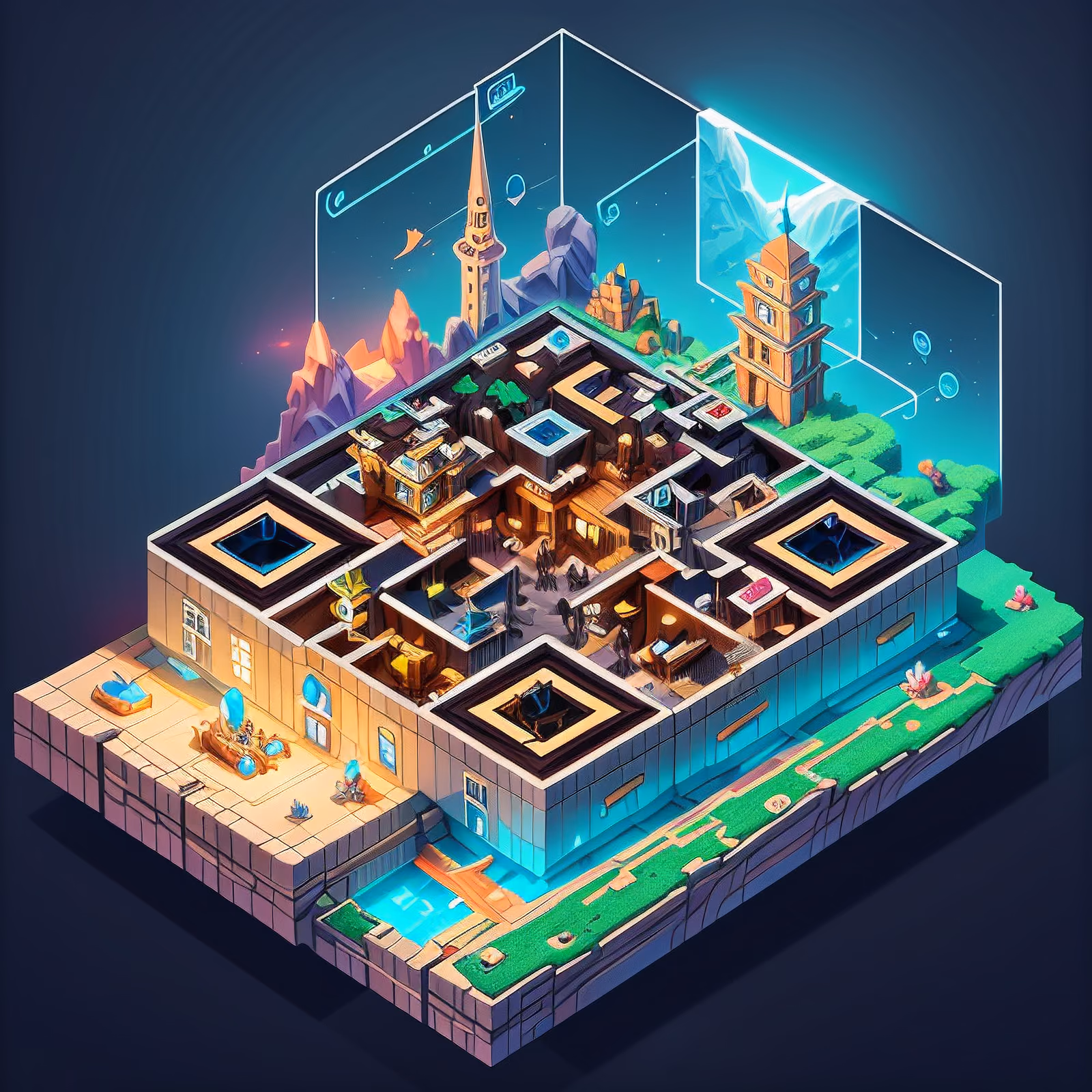 Isometric Fantasy Travel Agency Diorama QR Code for Posters — image 1