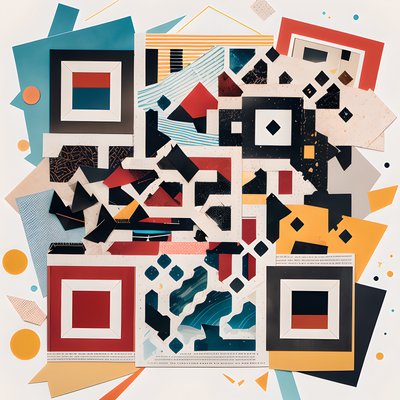Torn Paper Geometric Collage QR Code for Posters