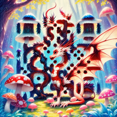Red Dragons Among Mushrooms Fantasy QR Code for Posters — image 1