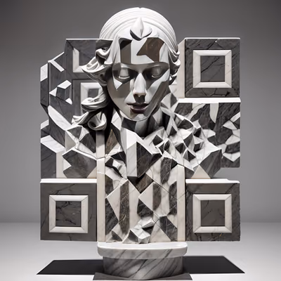 Fractured Marble Bust Sculpture QR Code Art — image 1