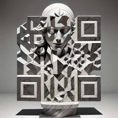 Fractured Marble Bust Sculpture QR Code Art