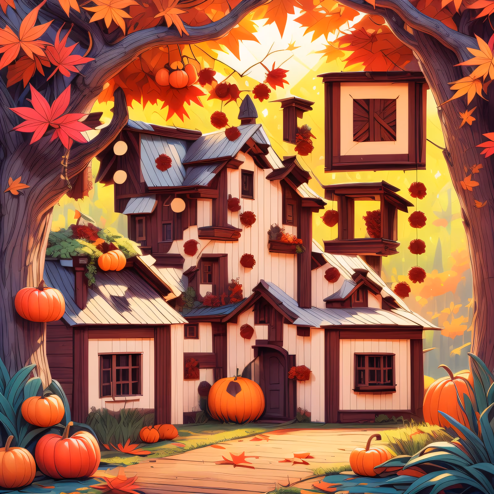 Autumn Barn With Pumpkins Illustrated QR Code for Posters — image 1