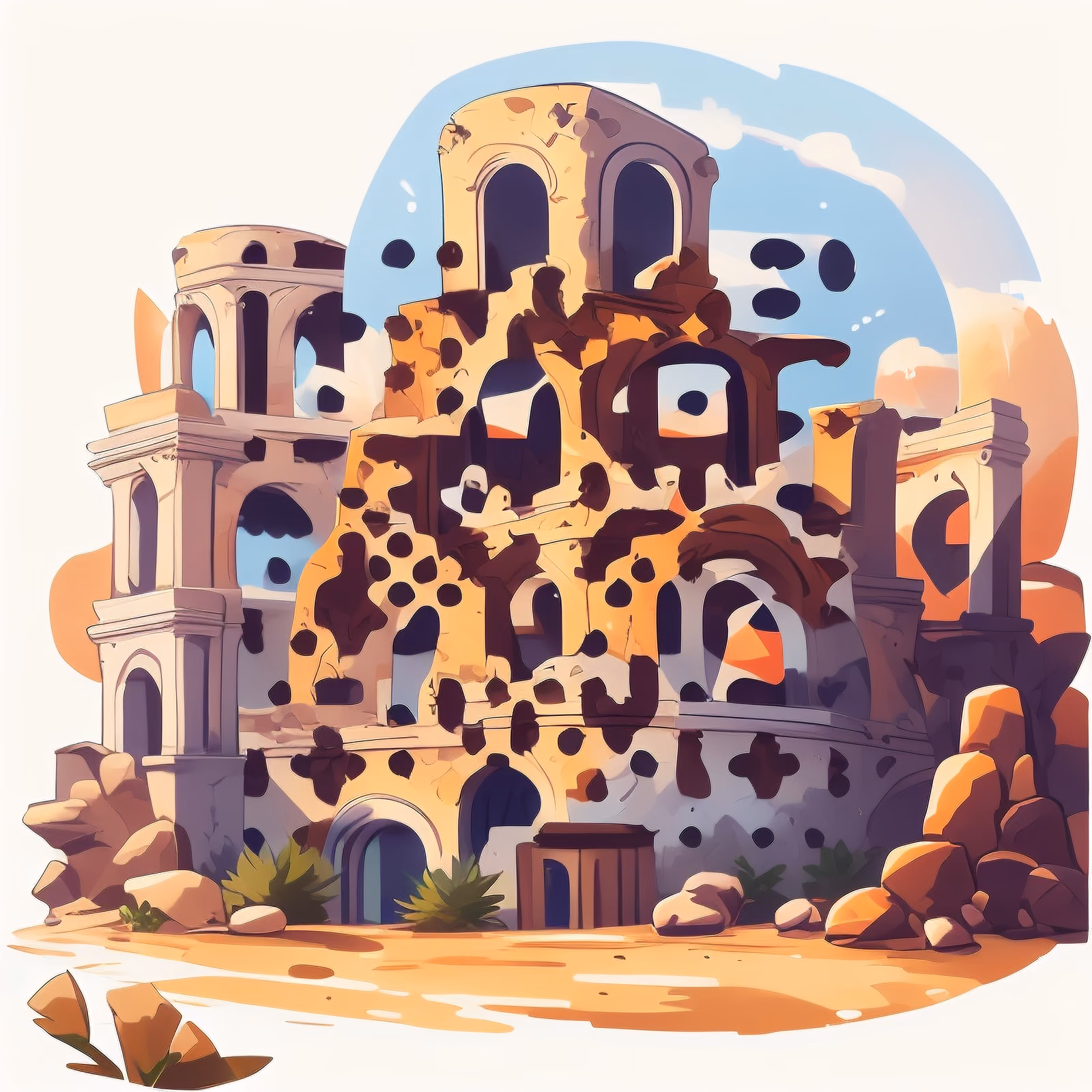 Desert Ruins Vector Illustration QR Code for Stickers — image 1