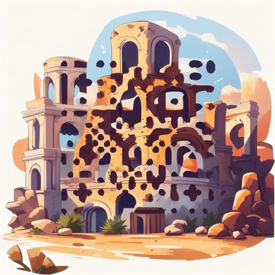 Desert Ruins Vector Illustration QR Code for Stickers
